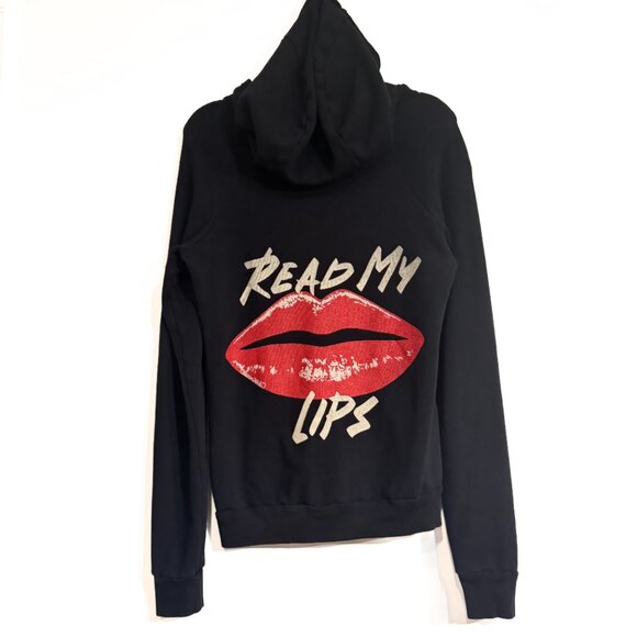 Lauren Moshi Tops - Lauren Moshi Read My Lips Full Zip Up Hoodie Black Red Pockets Women's Size M
